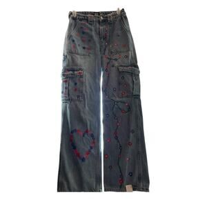 26x32 BDG Skate Jeans – Charcoal Y2K Baggy Floral Embroidered Cargo